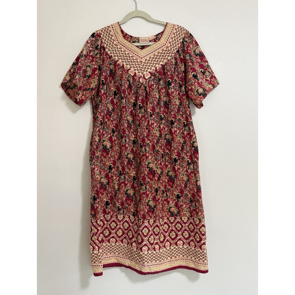 The Vermont Country Store Dress M Nightgown Muumuu 100% Cotton Floralโ Pockets